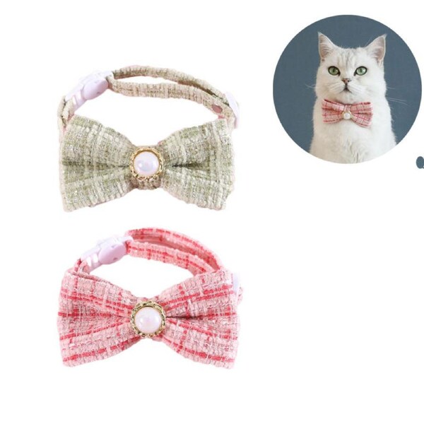 Nevenka 2 Pcs Pet Braided Plaid Bow Ties Adjustable Anti-Choking Collars-B