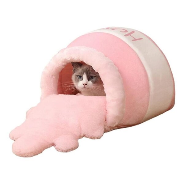 Nevenka Honey Pot Cat Bed with Removable Cushion Soft Pet House-Pink