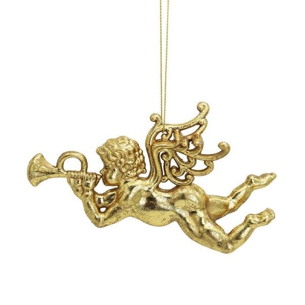 Cherub w. Trumpet Ornament Gold 13cm