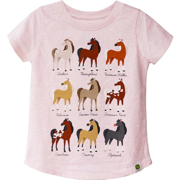 John Deere Horse Breeds 100% Cotton Themed T-Shirt/Tee Childrens Pink 5