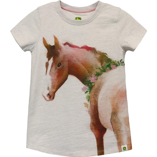 John Deere Horse Themed 100% Cotton Short Sleeve T-Shirt/Tee Youths Cream 10