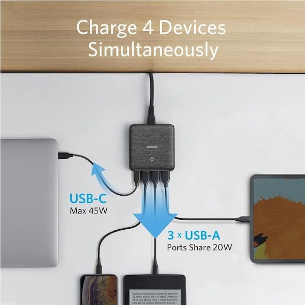 Anker PowerPort Atom III Slim Wall Charger (Four Ports) - Black Black