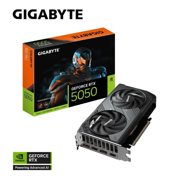 Gigabyte GeForce RTX 5050 WINDFORCE OC 8G, 20 Gbps, GDDR6, 128 bit, PCI-E 5.0, DirectX 12 API, PSU 550W, 8 Pin*1, DisplayPort 2.1b *2, HDMI 2.1b *2