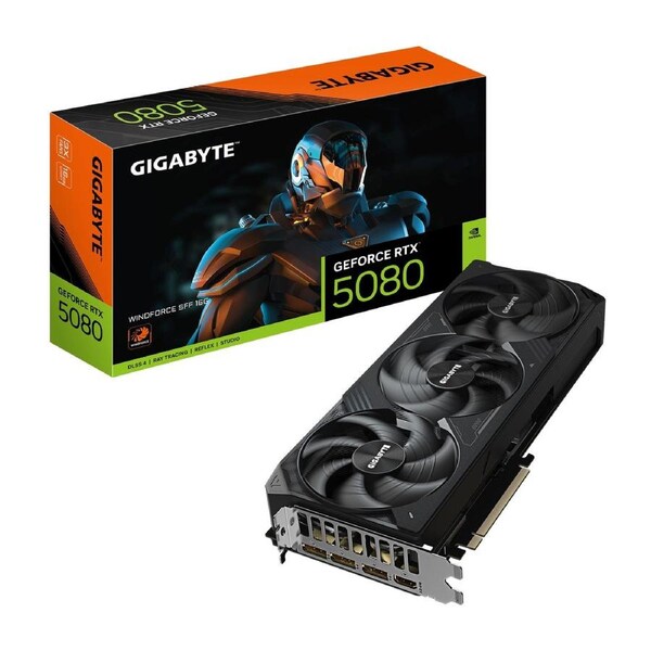 Gigabyte GeForce RTX 5080 WINDFORCE SFF 16G, 2617 MHz, CUDA 10752. 30 Gbps, GDDR7, 256 bit PCI-E 5.0, PSU 850W, DisplayPort 2.1b x3 HDMI 2.1b x1