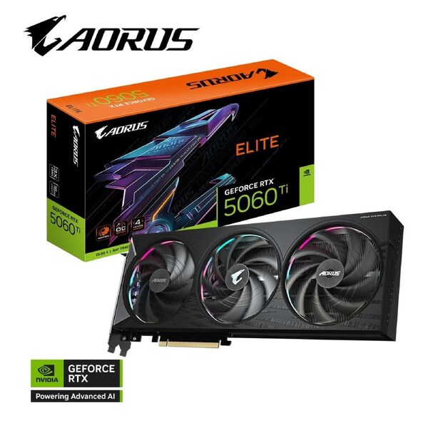 Gigabyte AORUS GeForce RTX(TM) 5060 Ti ELITE 16G, 2722 MHz, CUDA TBD, 28 Gbps, GDDR7, 128 bit, PCI-E 5.0, PSU 650W, DisplayPort 2.1b *3 HDMI 2.1b *1
