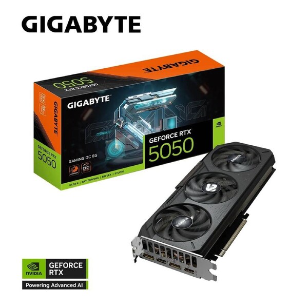 Gigabyte GeForce RTX 5050 GAMING OC 8G, 20 Gbps, GDDR6, 128 bit, PCI-E 5.0, DirectX 12 API, PSU 550W, 8 Pin*1, DisplayPort 2.1b *2, HDMI 2.1b *2