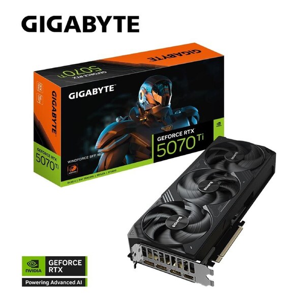 Gigabyte GeForce RTX 5070 Ti WINDFORCE SFF 16G, 2452 MHz, CUDA 8960, 28 Gbps, GDDR7, 256 bit, PCI-E 5.0, PSU 750W, DisplayPort 2.1b x3 HDMI 2.1b x1