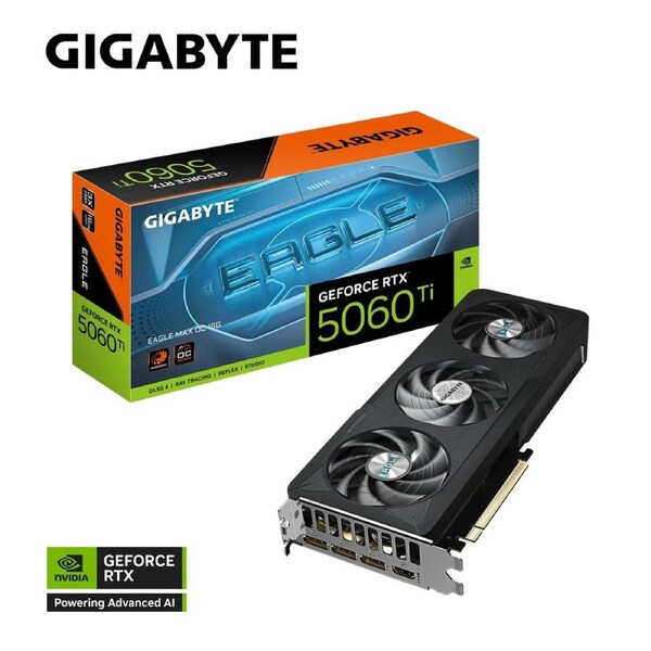 Gigabyte GeForce RTX 5060 Ti EAGLE MAX OC 16G, 2617 MHz, CUDA 4608, 28 Gbps, GDDR7, 128 bit, PCI-E 5.0, PSU 650W, DisplayPort 2.1b *3 HDMI 2.1b *1