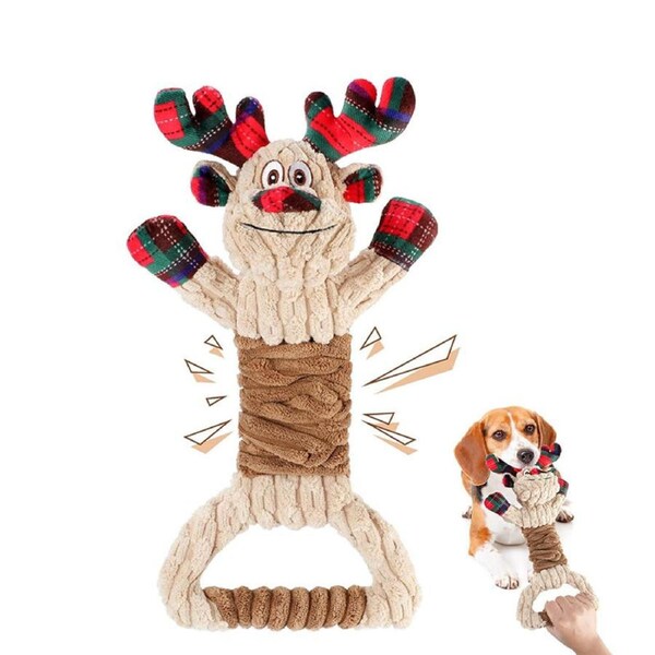 Nevenka Squeaky Dog Chew Toys Sturdy Stuffed Elk Christmas Gift for Pet-Apricot