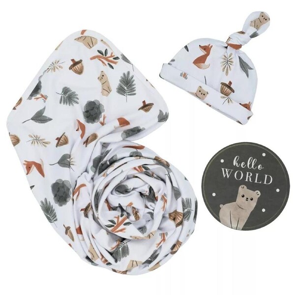 Living Textiles Newborn Baby Swaddle Cotton Gift Giving Set Forest Retreat