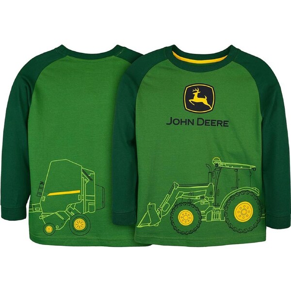 John Deere Hay Baler Themed Long Sleeve T-Shirt/Tee Childrens Green 5