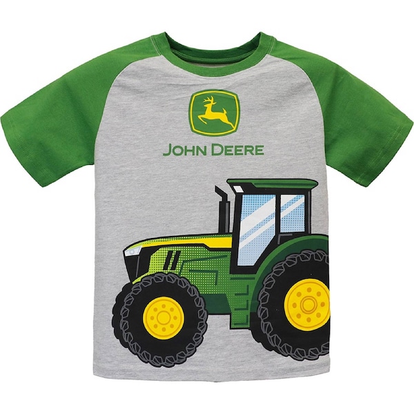 John Deere Tractor Themed Cotton/Polyester T-Shirt/Tee Childrens Grey 7