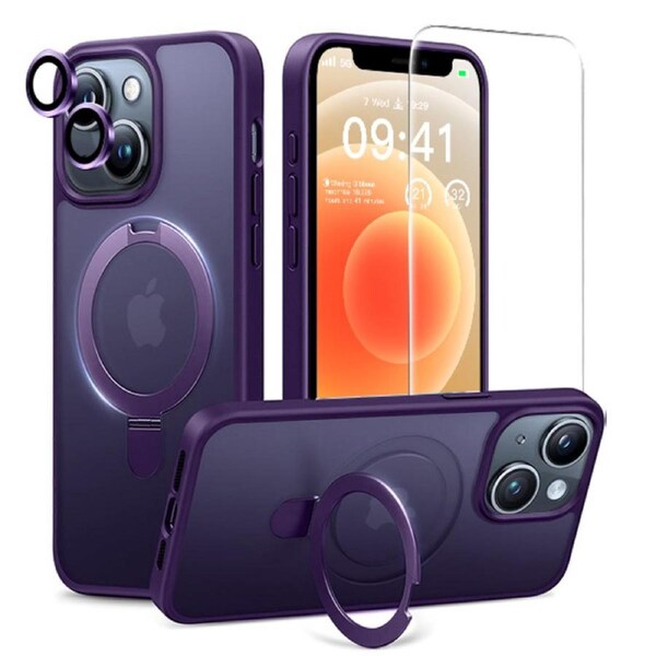 ZUSLAB iPhone 12 / 12 Pro Case, Magnetic Stand, Screen & Camera Protector, Shockproof, MagSafe Compatible (Purple)