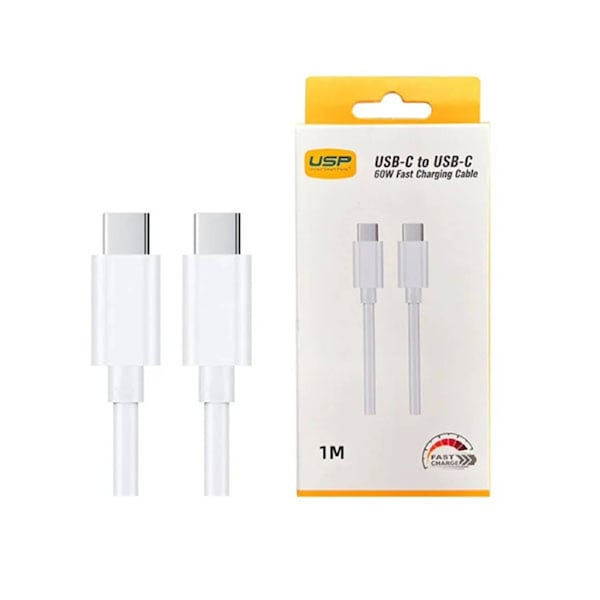 Usp Usb C To Usb C 60W Mini Cable 1M White 3A Fast Charge