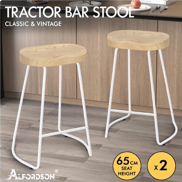 ALFORDSON Tractor Bar Stools Kitchen Wooden Vintage Retro Industrial Chairs Natural & White