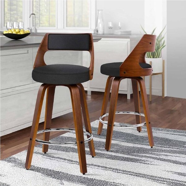 ALFORDSON Wooden Bar Stools Eden Kitchen Counter Swivel Dining Chair x2 Black (Fabric) x 2