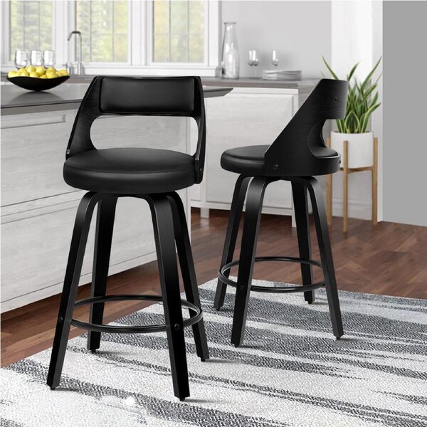 ALFORDSON Wooden Bar Stools Eden Kitchen Counter Swivel Dining Chair x2 All Black x 2