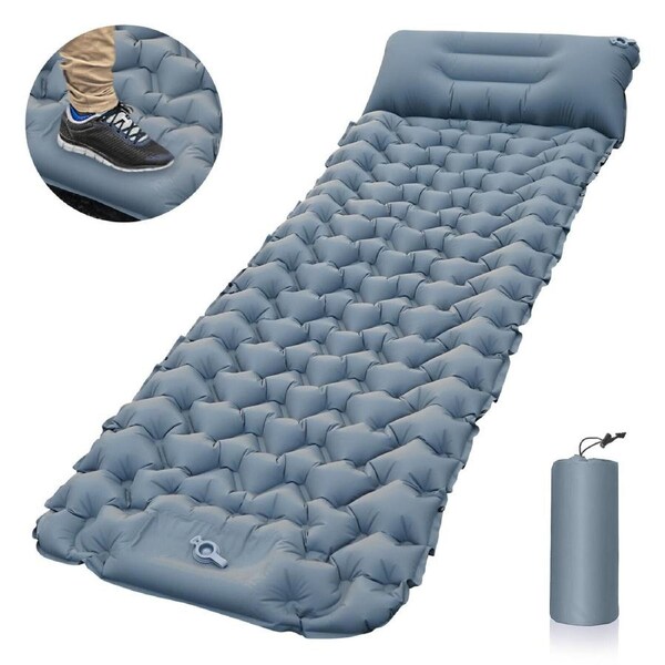 Self Inflating Mattress Camping Hiking Airbed Mat Sleeping with Pillow Bag Camp Grey