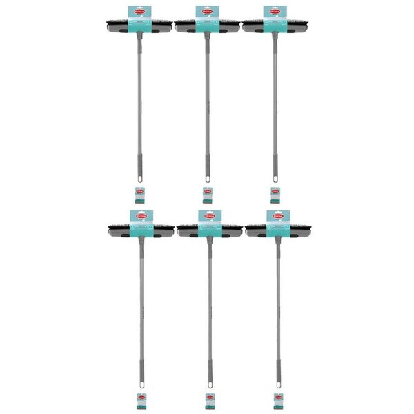 6PK Boxsweden Prime Rubber Head Outdoor/Indoor Broom w/ Extendable Handle Assrtd