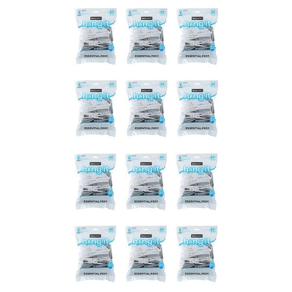 12PK 80pc Boxsweden Hangit Essential Durable Pegs Value Pack Grey/White