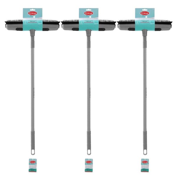 3PK Boxsweden Prime Rubber Head Outdoor/Indoor Broom w/ Extendable Handle Assrtd