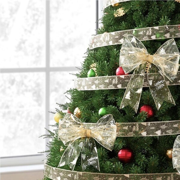 20M Christmas Ribbon Jingle Jollys Roll Bow Printed Xmas Tree Decor Gift Gold