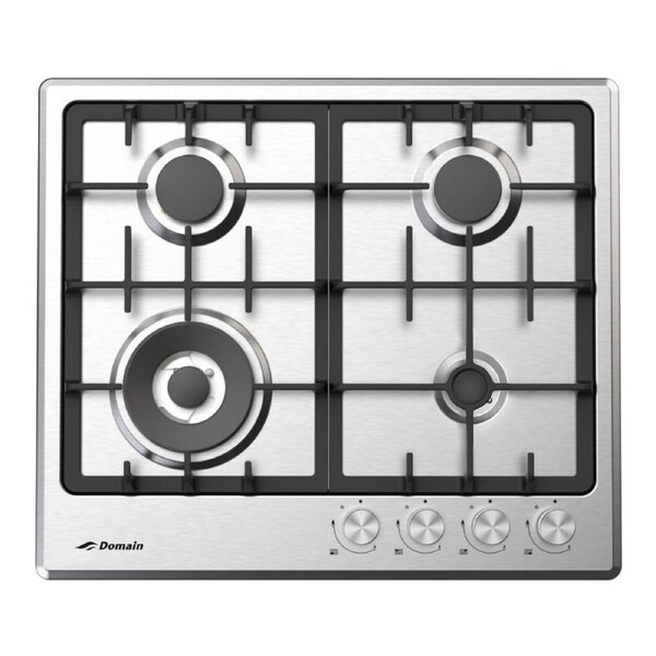 Domain Premium Stainless Steel Gas Cooktop with Wok Burner + FFD & Cast Iron Trivets - 590mm