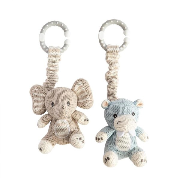 2 Pack Stroller Toys - Elephant & Hippo