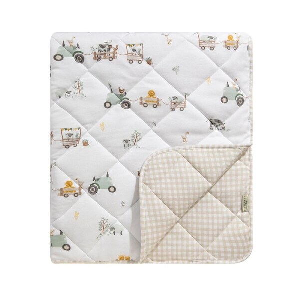 Reversible Quilted Cot Comforter - Tractor Ride