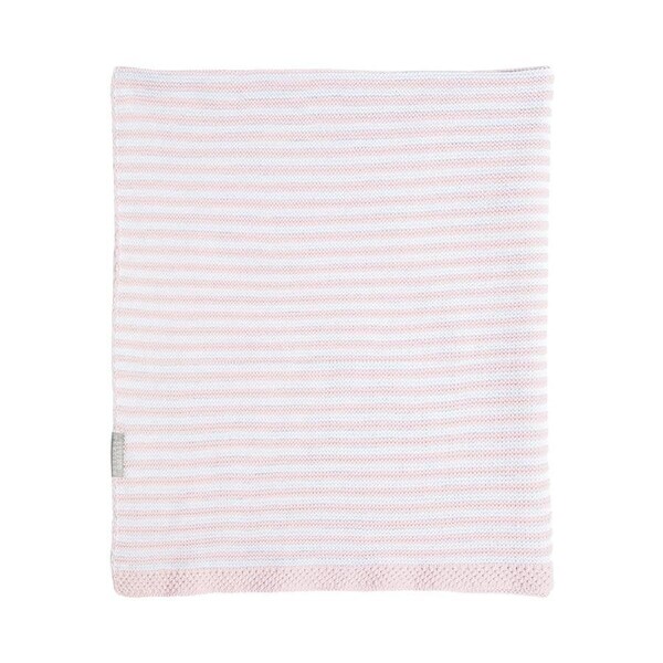 100% Cotton Knit Stripe Blanket - Blush/white