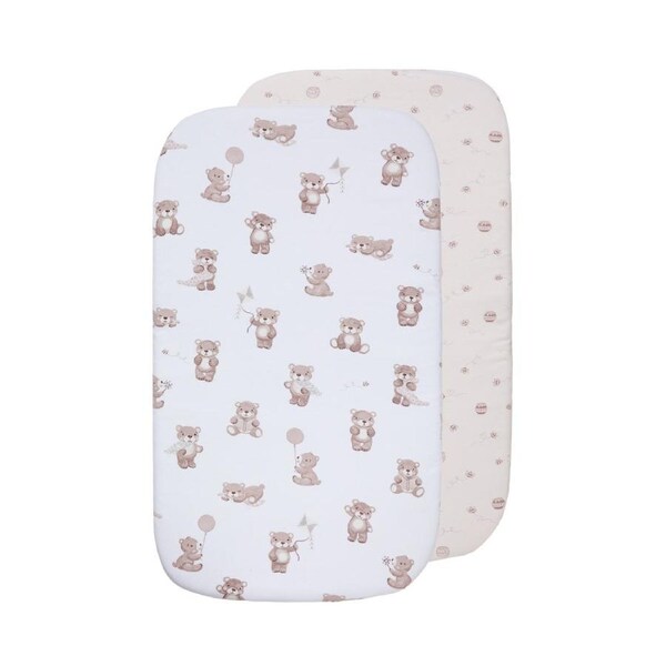 2 Pack Organic Bedside Sleeper Fitted Sheet - Cuddly Bear