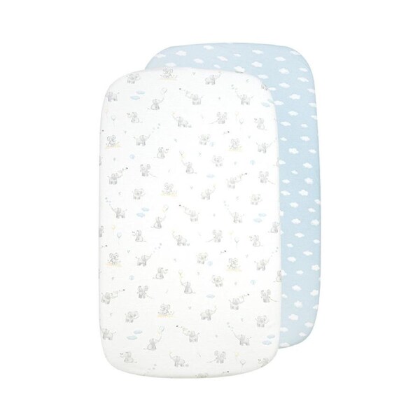 2 Pack Organic Bedside Sleeper Fitted Sheet - Elephant Playtime