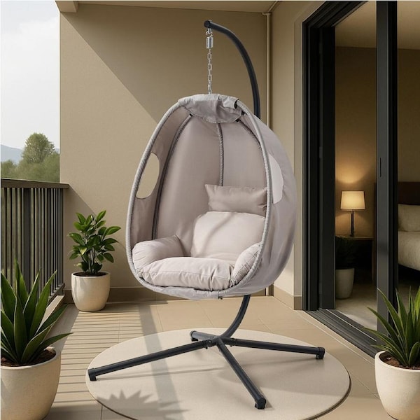 Livsip Outdoor Swing Egg Chair Hanging Pod Canopy Chair Garden Furniture Grey