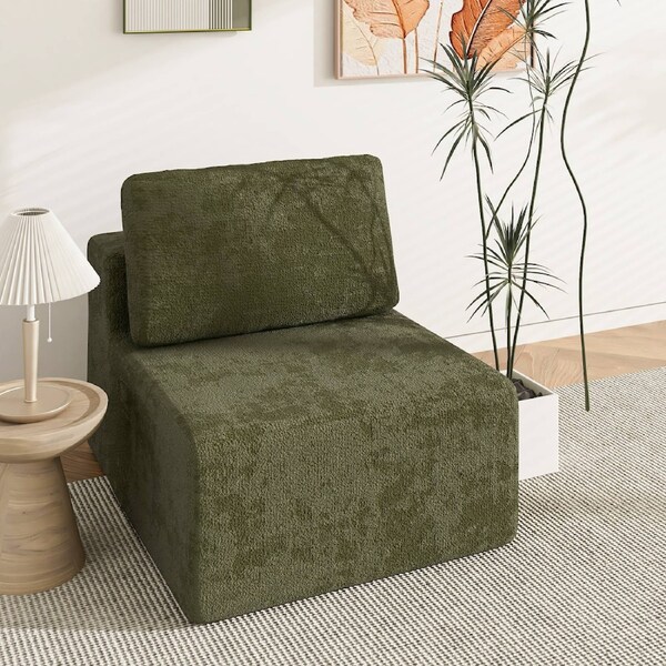 Advwin Armless Sofa Compressed Chair Chenille Modular Lazy Sofa Free Installation Green