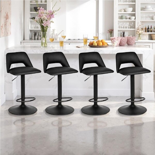 Advwin Set of 4 Bar Stools Adjustable Swivel Counter Stools Gas Lift Bar Chairs Black