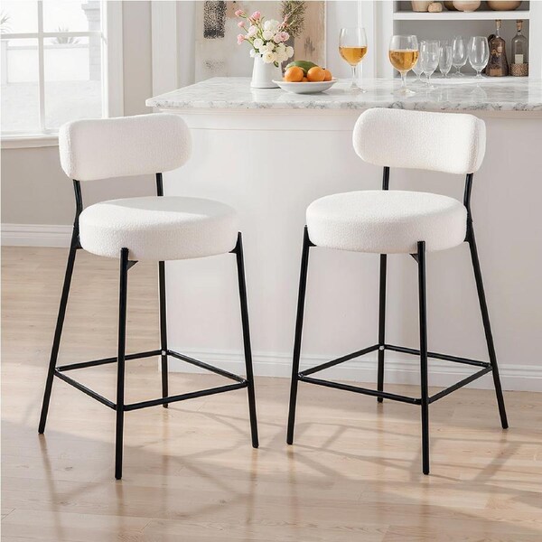 Advwin Bar Stools Set of 2 Boucle Kitchen Counter Stools White