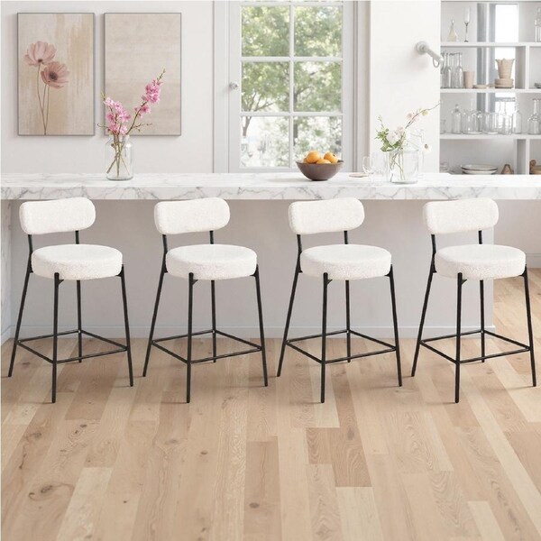 Advwin Bar Stools Set of 4 Boucle Kitchen Counter Stools White