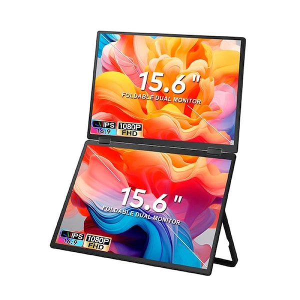 Trion 15.6-inch Full HD Foldable Dual Portable Monitor - Plug and Play Screen Extender