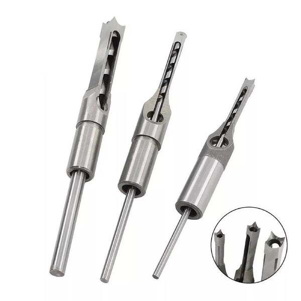 3x Saw Mortise Chisel Drill Bit Tools Square Hole Mortising Drilling Woodworking