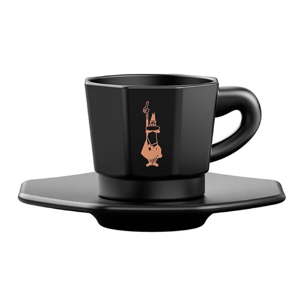 Bialetti Black Octagonal Coffee Cups with Saucer - Set of 4