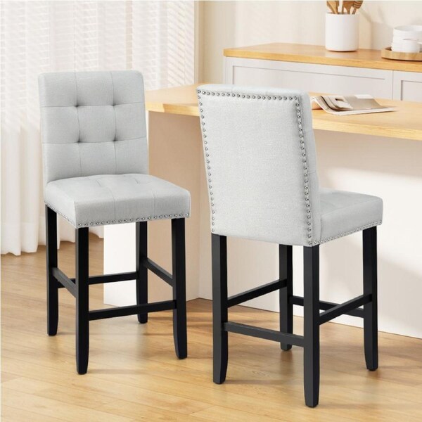 2x Artiss Bar Stools Kitchen Counter Fabric Ada Grey