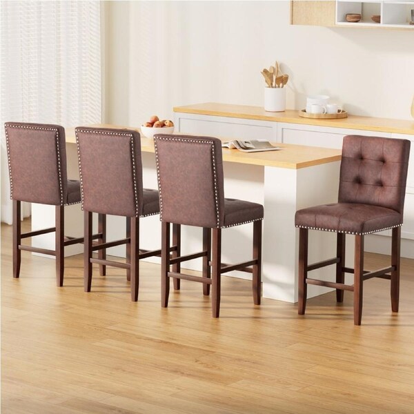 4x Artiss Bar Stools Kitchen Counter PU Leather Ada Brown