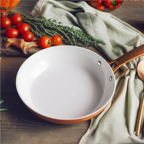 ELLE Home Helene Ceramic Non-Stick Frypan Set – 3pc Induction Cookware, Apricot