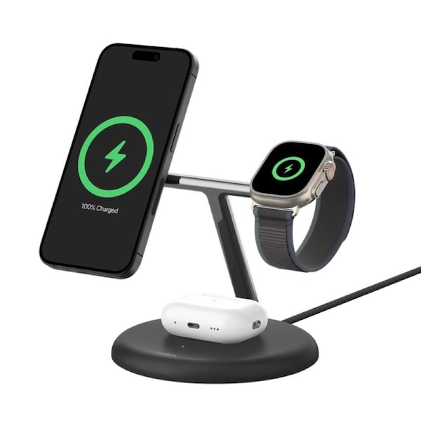 Belkin Boostcharge Pro 3-In-1 Magnetic Wireless Charging Stand With Qi2 15W, Black(Wiz023Aubk),36W Usb-C Psu,Fast Charging,Cew $2500, 2 Years Warranty