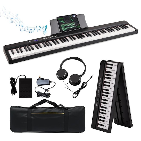 Advwin 88-Key Foldable Electronic Keyboard Piano Portable Full-size Semi Weighted Digital Piano