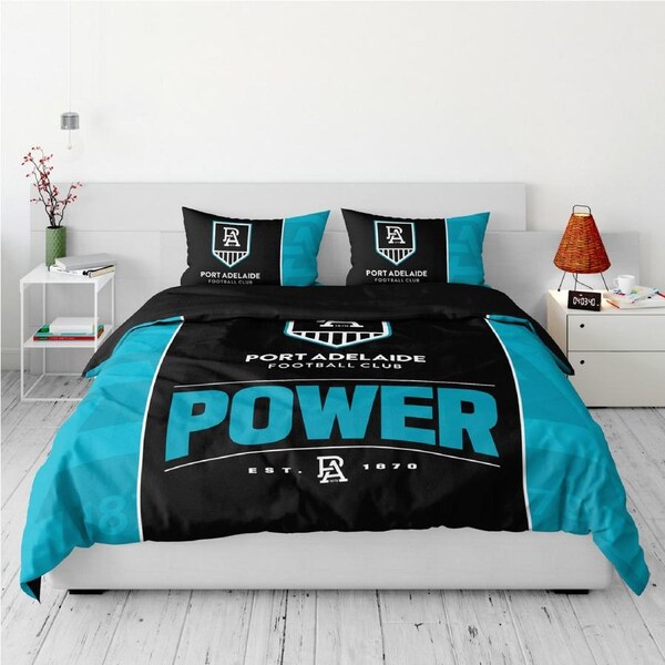 Port Adelaide Power AFL Team Logo Queen Quilt Cover Set