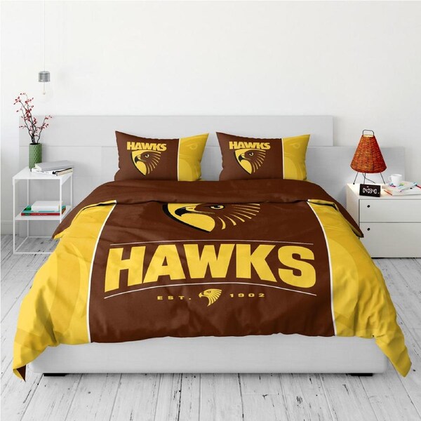 Hawthorn Hawks AFL Team Logo Queen Quilt Cover Set
