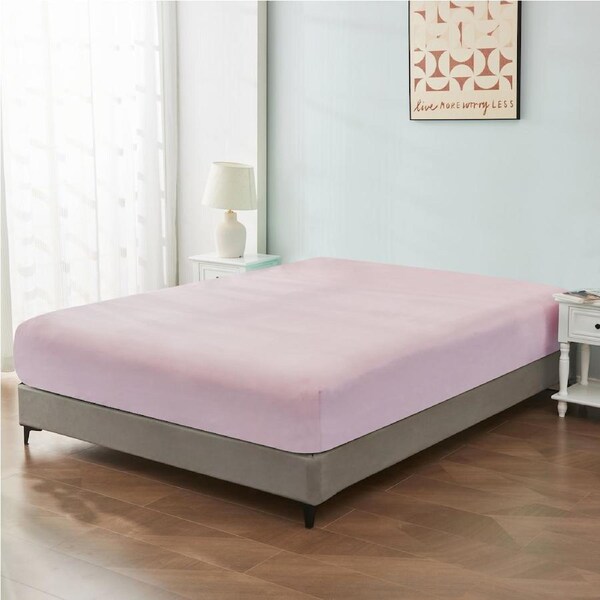 LINENOVA Cotton Blend Deep Fitted Sheet 40CM Pocket Ultra Soft Breathable Durable For All Seasons Single / Light Pink