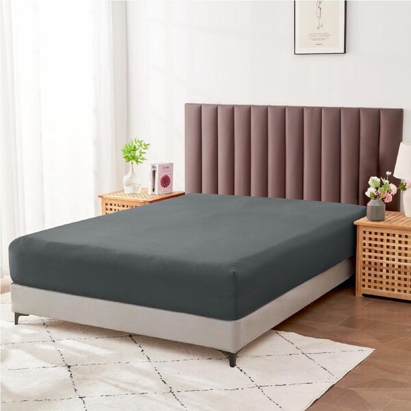 LINENOVA Cotton Blend Deep Fitted Sheet 40CM Pocket Ultra Soft Breathable Durable For All Seasons Double / Charcoal
