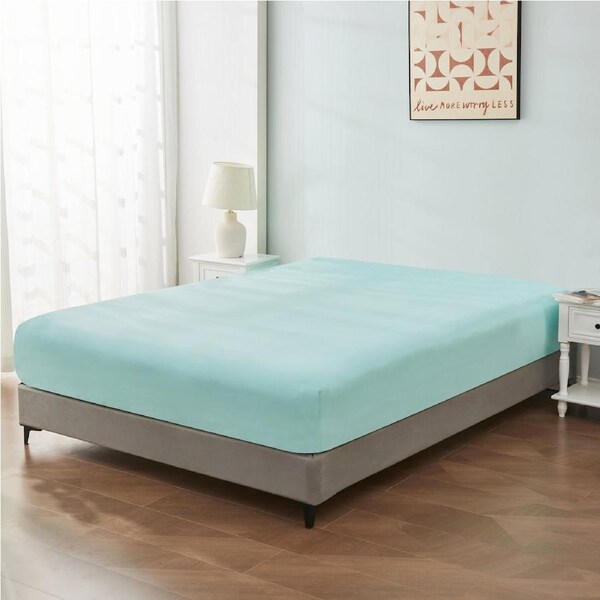LINENOVA Cotton Blend Deep Fitted Sheet 40CM Pocket Ultra Soft Breathable Durable For All Seasons Double / Mint